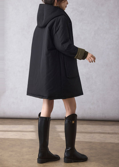 Organic Black Oversized Wear on Both Sides Fine Cotton Filled Hoodie Coat Winter
