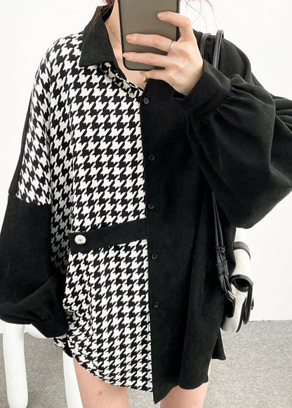 Black Asymmetrical Button Patchwork Cotton Shirt Batwing Sleeve