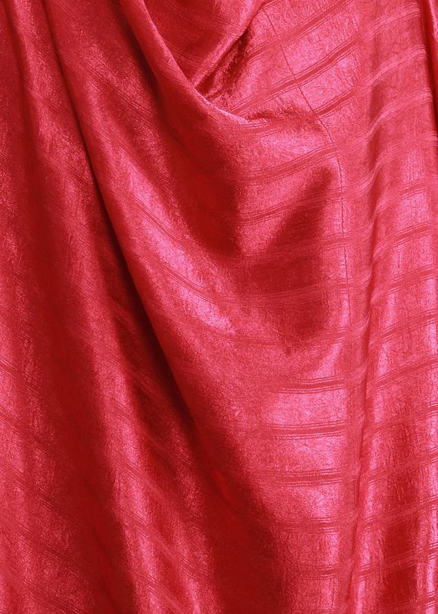 Unique Asymmetric Red Silk Striped Maxi Dresses