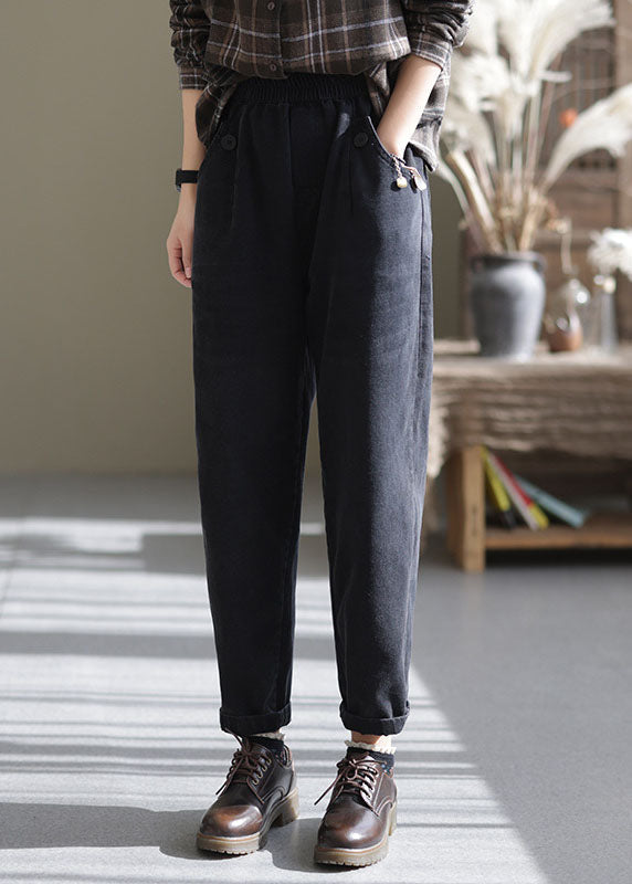 Blue Elastic Waist Pockets Harem Pants Spring