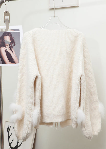 Lantern Red V Neck Tie Waist Mink Hair Knitted Cardigan Long Sleeve