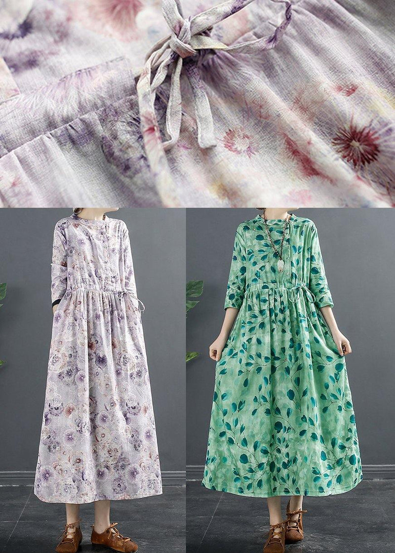 Style Purple Print Drawstring Art Dresses