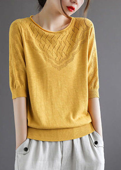 Diy Yellow Hollow Out Hole Fall Sweater