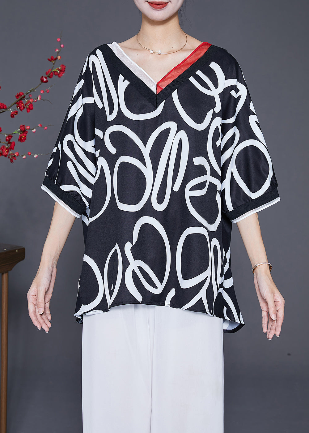 Black Oversized Print Chiffon Tank Summer