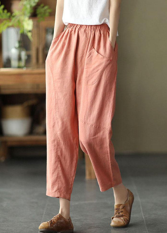 French Pink Loose Patchwork Summer Linen Pants