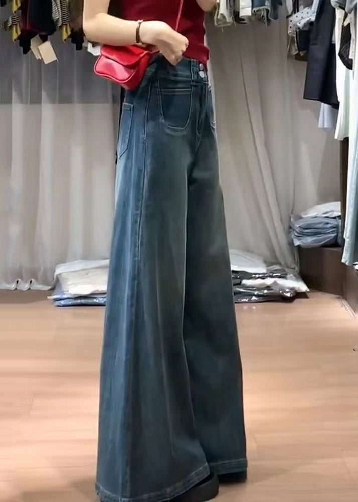 Navy High Waist With Pockets Denim Bell-bottom Trousers Fall
