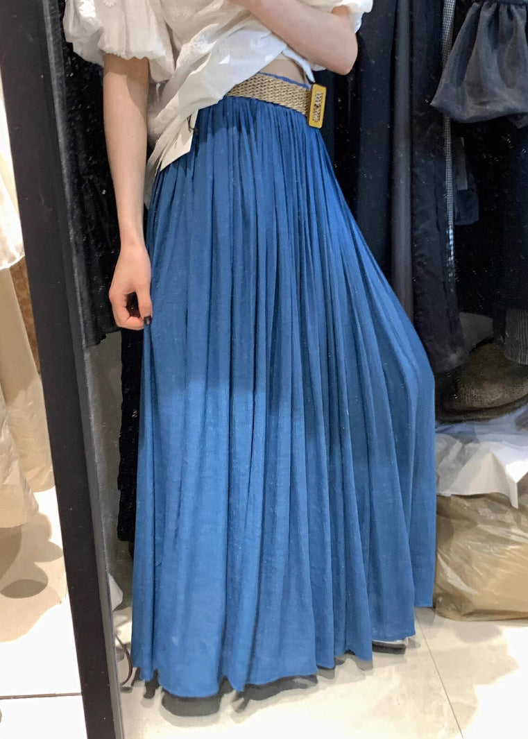 White Wrinkled Elastic Waist Cotton Skirts Summer