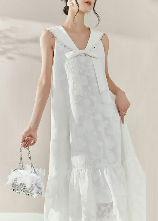 White Sailor Collar Patchwork Party Long Dress Sleeveless