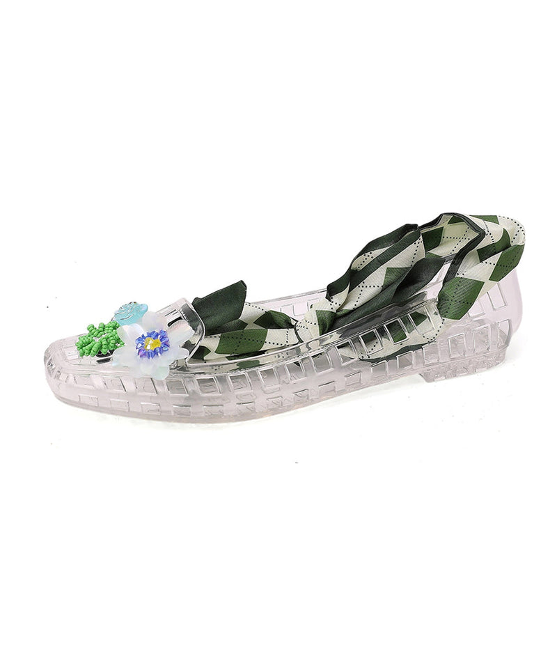 Red Hollow Out Flower Square Toe Flats Shoes