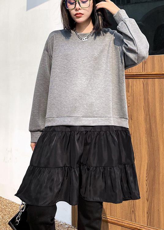 O Neck Patchwork Spring Clothes Shape Gray Dress