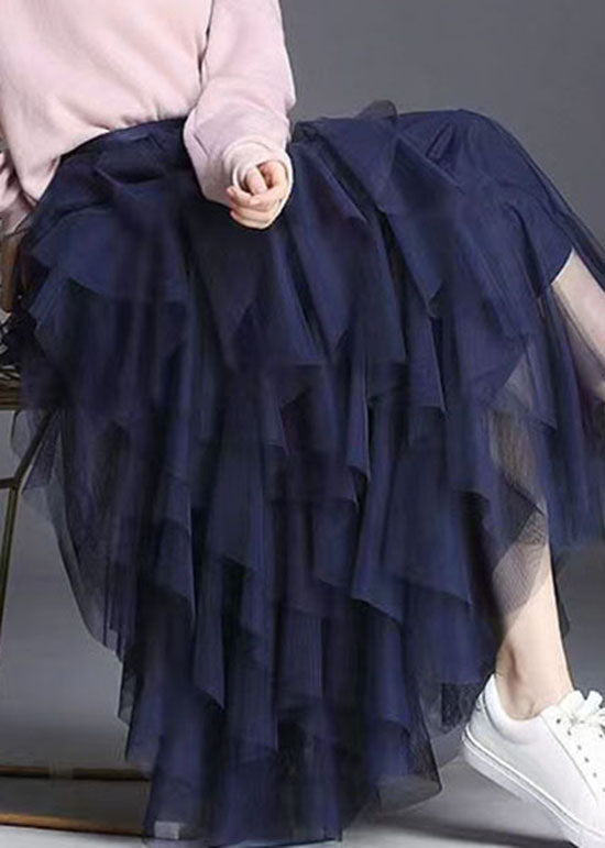 Navy Asymmetrical Patchwork Tulle Skirts Spring