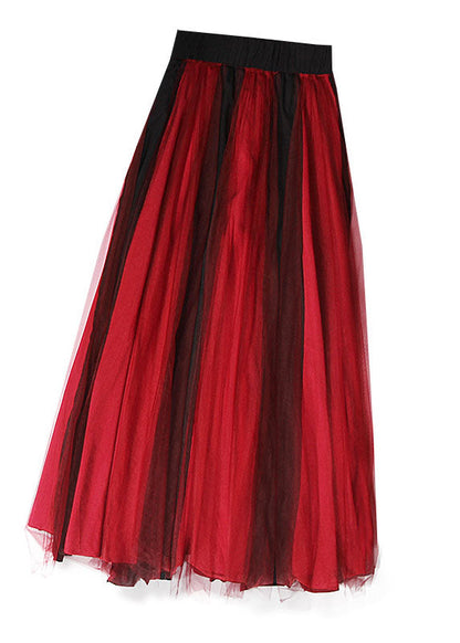 Style Red Tulle Patchwork Zippered Summer a Line Skirt