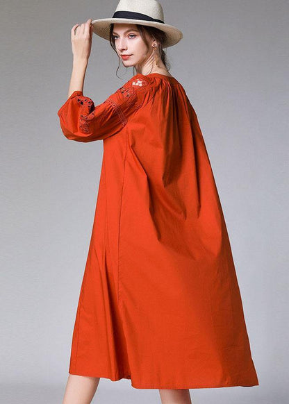 Simple Orange Three Quarter Sleeve Lace Spring Holiday Dress