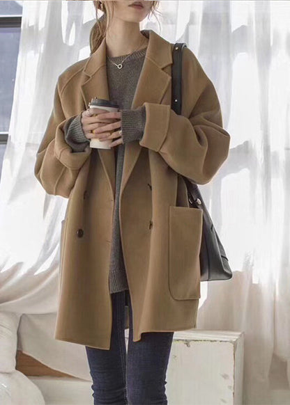 Brief Camel Notched Button Woolen Coats Fall