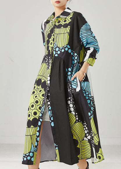 Black Oversized Print Cotton Maxi Dresses Spring