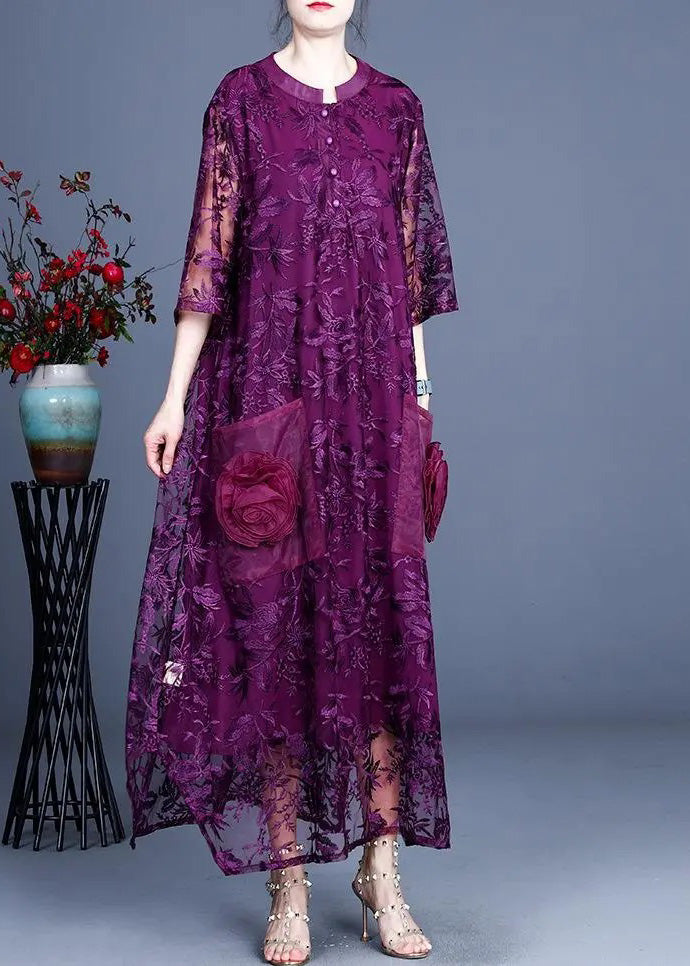 Italian Black Jacquard Long Lace Dress Spring Maxi Dress