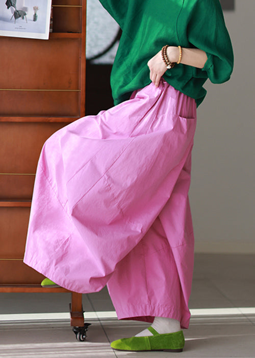 Pink Pockets High Waist Cotton Summer Pants
