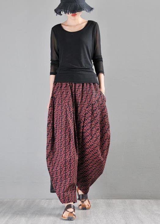 Stylish Red Print Linen Harem Pants Summer