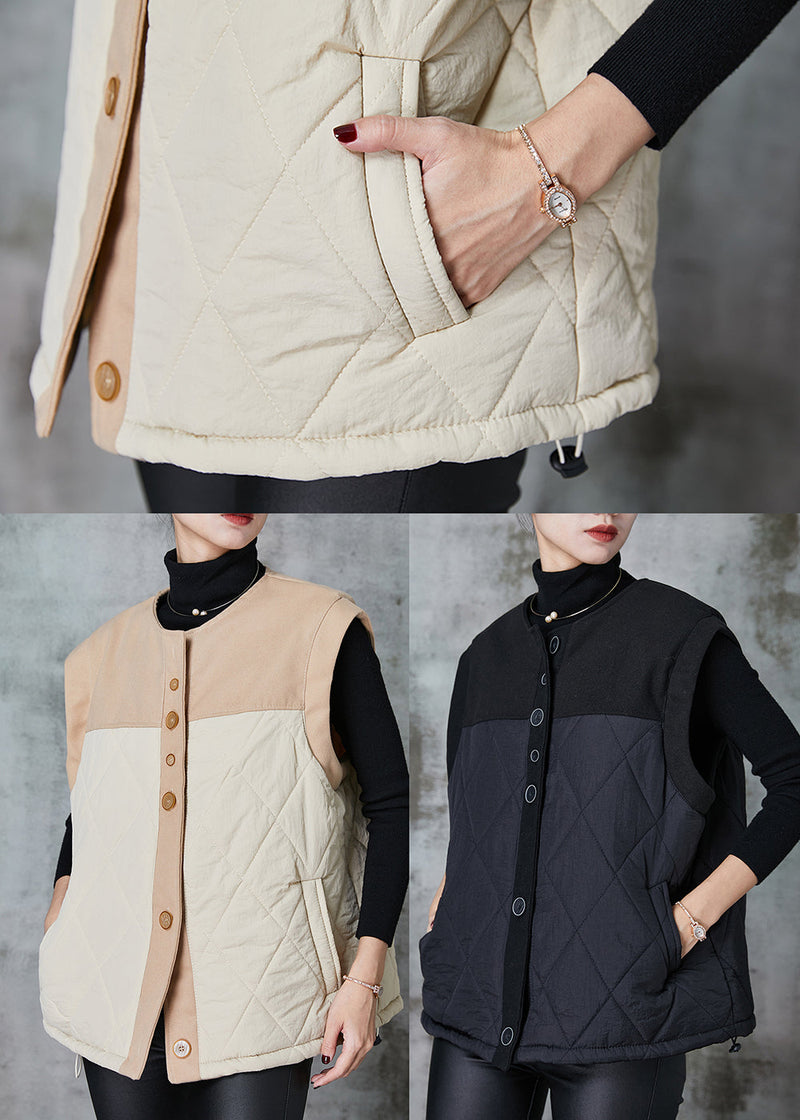 Diy Khaki Oversized Patchwork Fine Cotton Filled Puffers Vests Spring