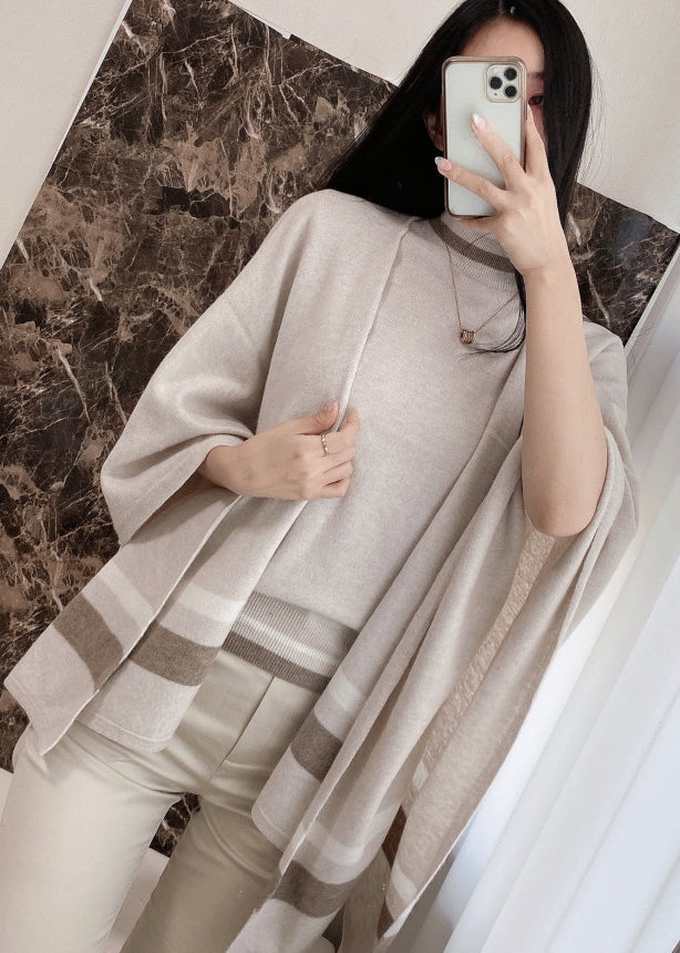 Grey Striped Warm Knit Two Pieces Set Fall