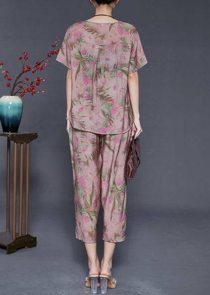 Purple Print Linen Two-piece Set Oversized Summer