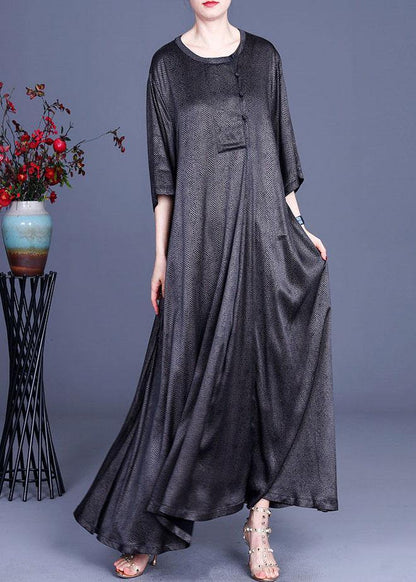 Natural Green Asymmetrical Button Summer Silk Summer Dresses