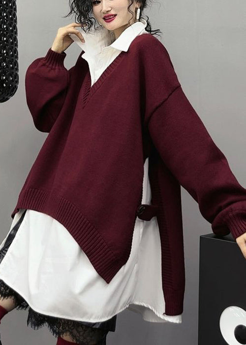 Brown Asymmetrical Patchwork Side Open Knit Dresses Spring