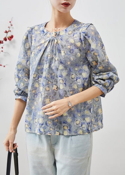 O-neck Print Linen Blouses Spring