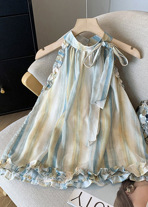 Classy Blue Ruffled Tie Dye Cotton Tank Summer