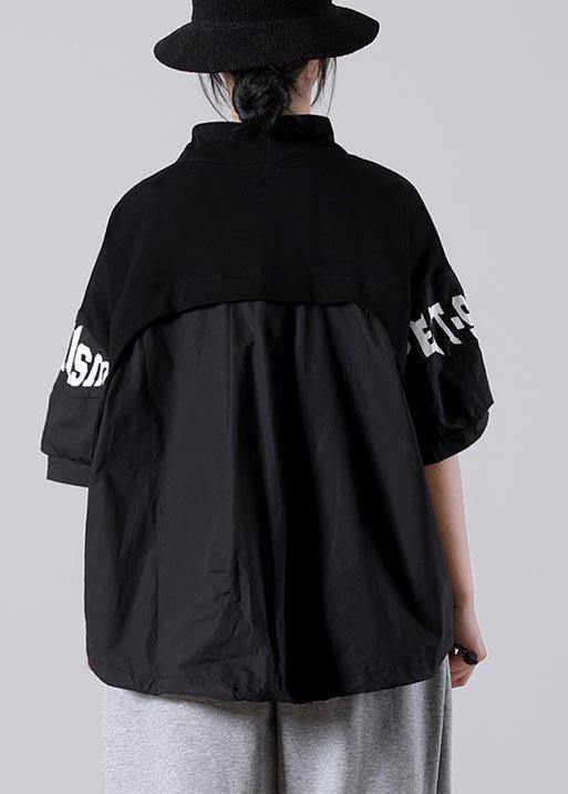 Art Black Graphic Patchwork Cotton Summer Blouse Top