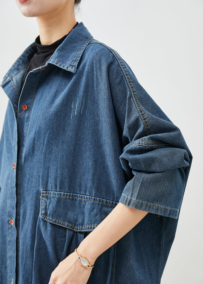 Navy Oversized Big Pockets Denim Trench Fall