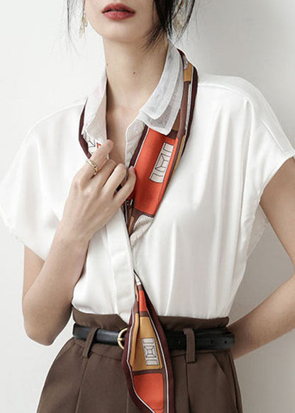 Classy White Peter Pan Collar Color Draping Chiffon Shirt Tops Short Sleeve