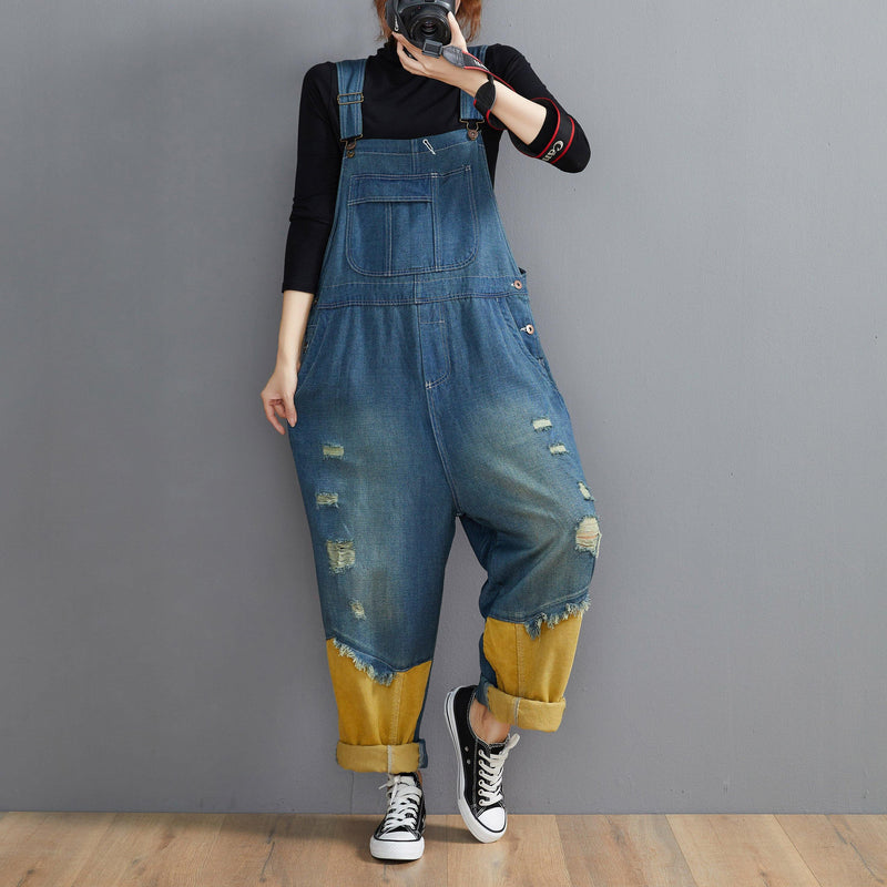 Style Denim Blue Pant Spring Hole Jumpsuit Pants