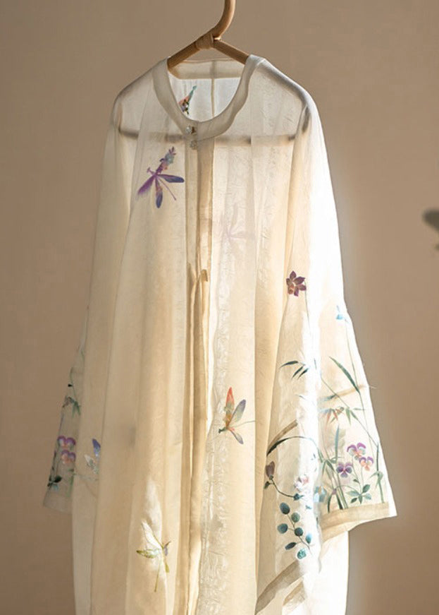 Apricot O-neck Embroidered Button Shirt Fall