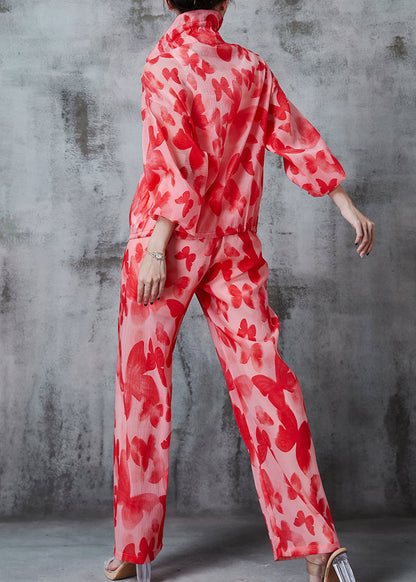 Red Butterfly Drawstring Tulle Upf 50+ Two Pieces Set Summer