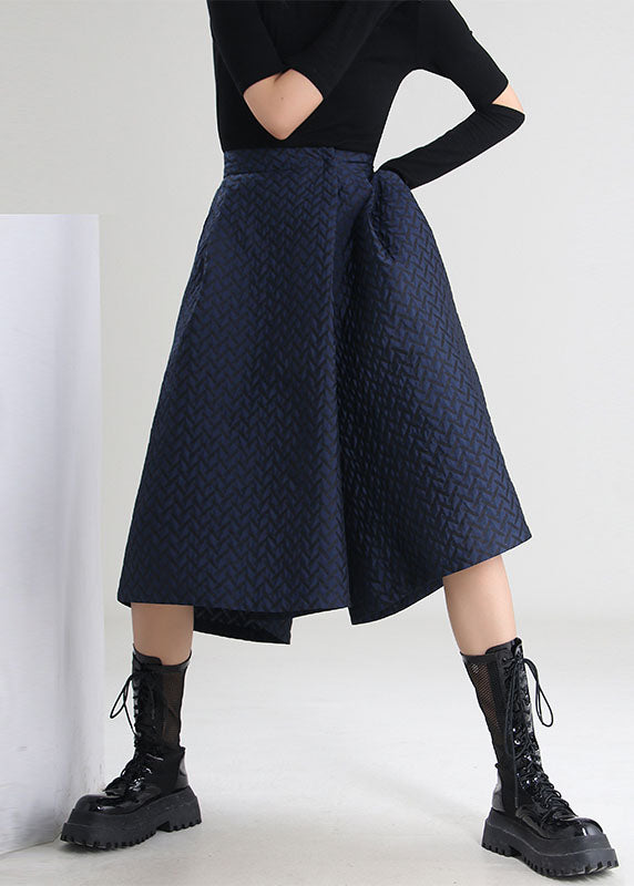 Navy Jacquard Pockets Crop Pants Spring