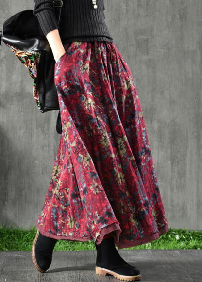 Velour Green Cashew Nuts Skirt Maxi Length