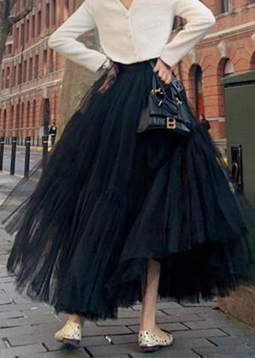 Italian Black High Waist Tulle Skirt Spring