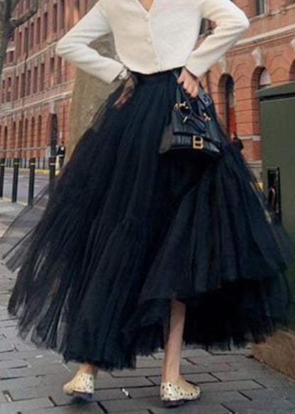 Italian Black High Waist Tulle Skirt Spring