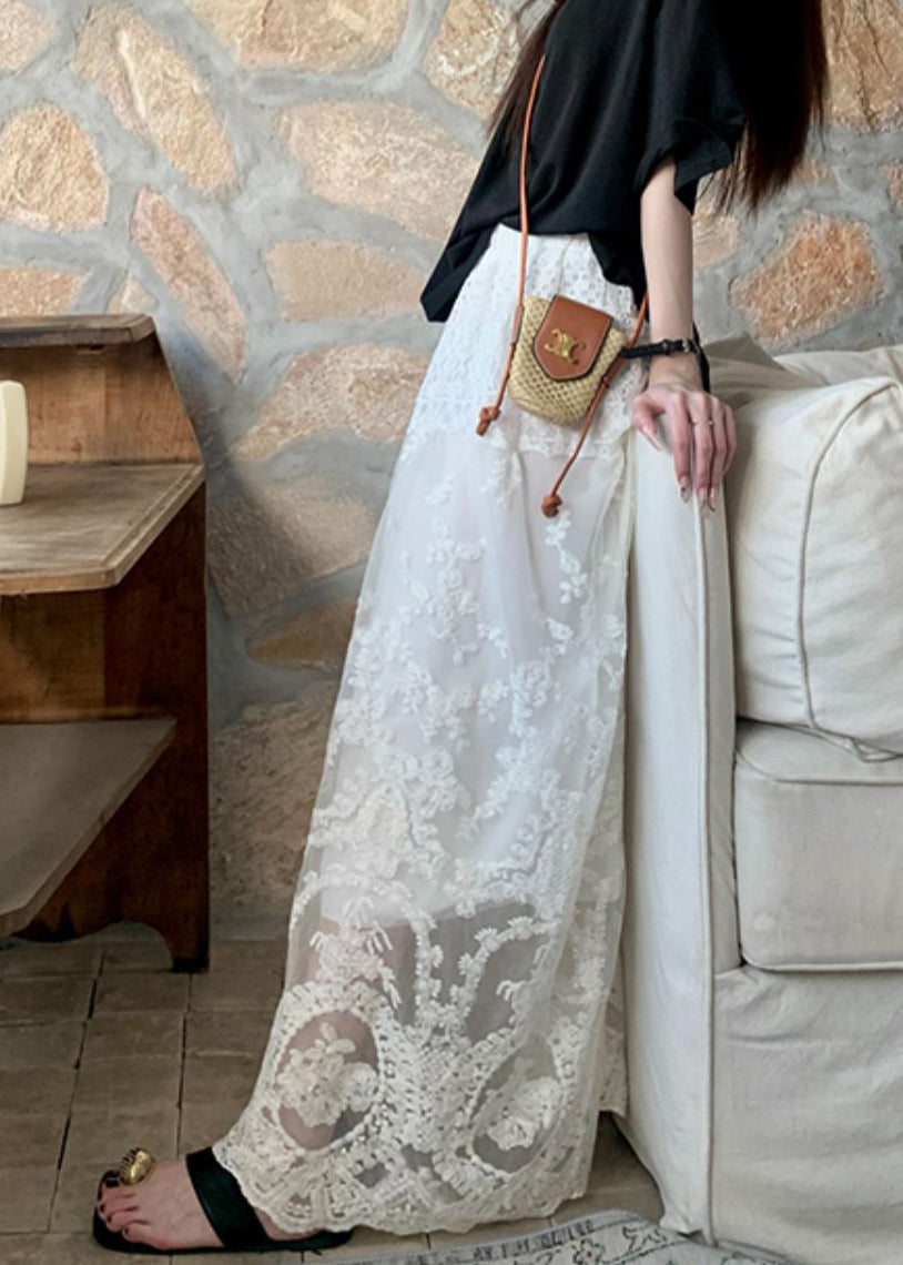 Art White Lace Tulle Patchwork Elastic Waist Skirt Summer