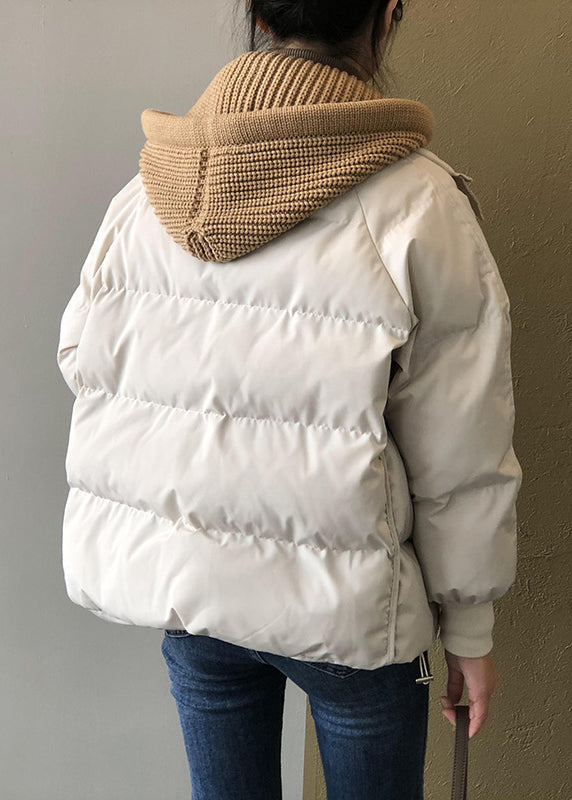 Organic Beige Hooded Pockets Fine Cotton Filled Witner Coat Winter