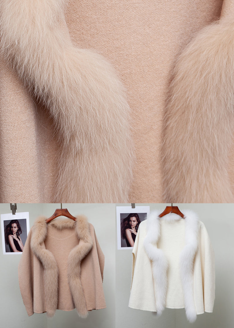 Milk Tea Camel Color Fox Collar Patchwork Woolen Coats Winter