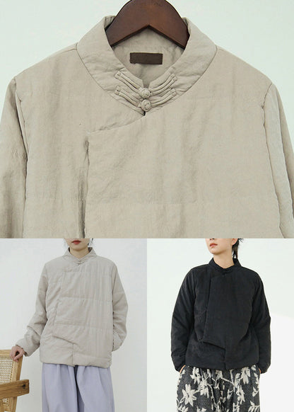 Simple Apricot Stand Collar Button Pockets Fine Cotton Coats Winter