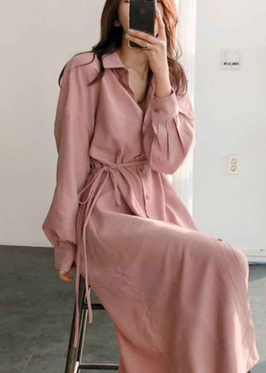 Pink Peter Pan Collar Patchwork Cotton Shirts Dress Spring