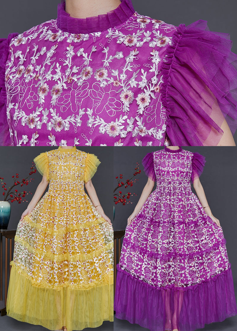 Pitaya Patchwork Tulle Party Dress Embroidered Summer