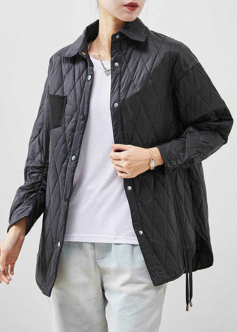 Black Oversized Drawstring Fine Cotton Filled Coat Outwear Winter
