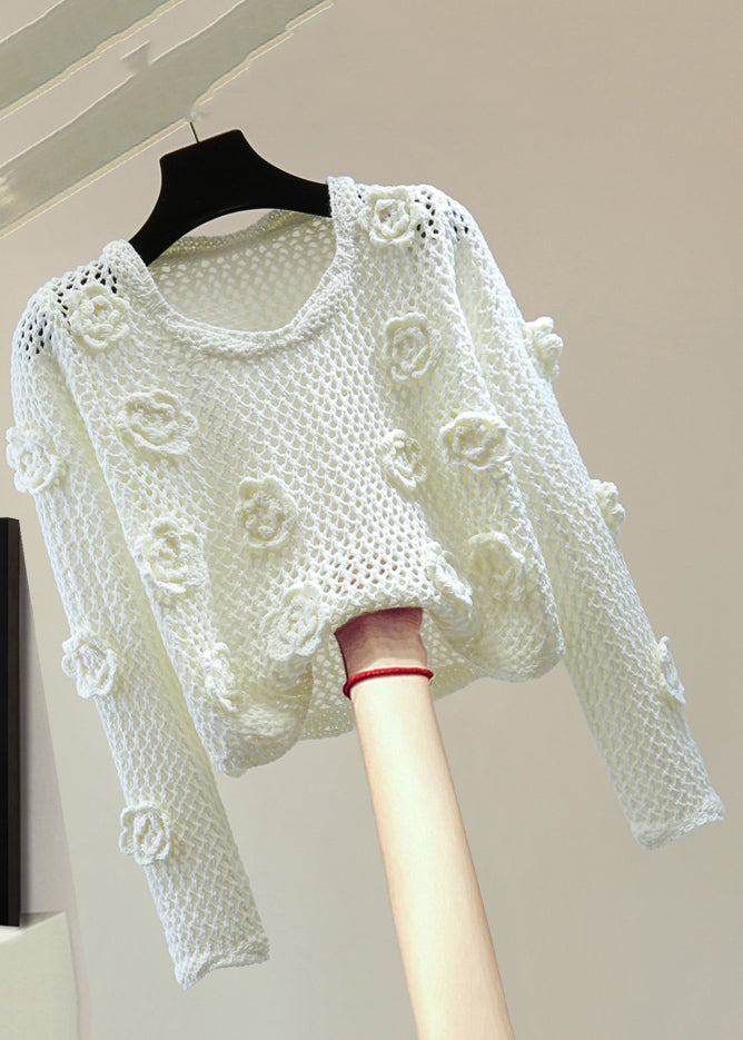 Brief Pink Hollow Out Cotton Knit Sweaters Spring