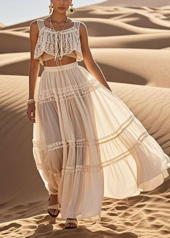 Boutique White Ruffled Exra Large Hem a Line Skirt Summer