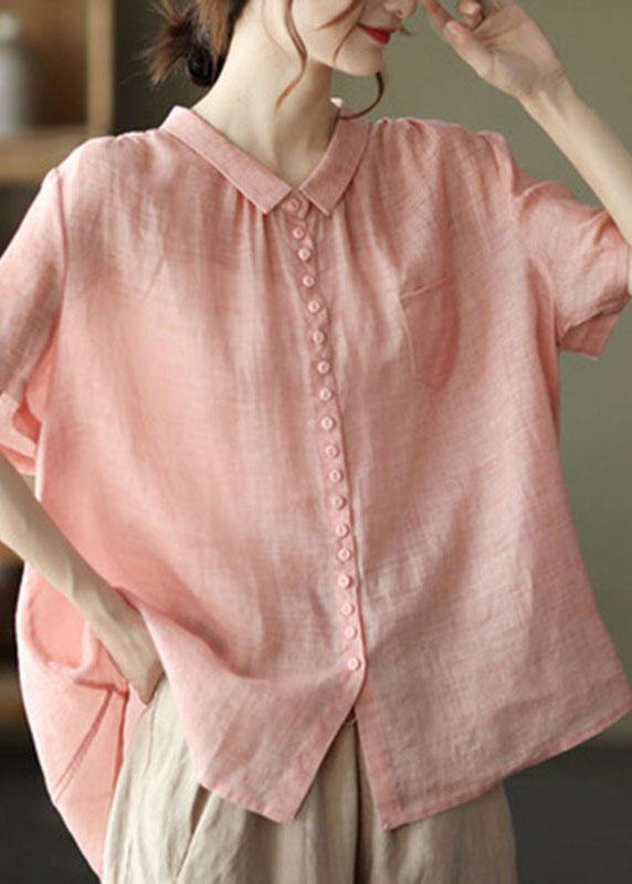 Orange Peter Pan Collar Pockets Patchwork Ramie Cardigan