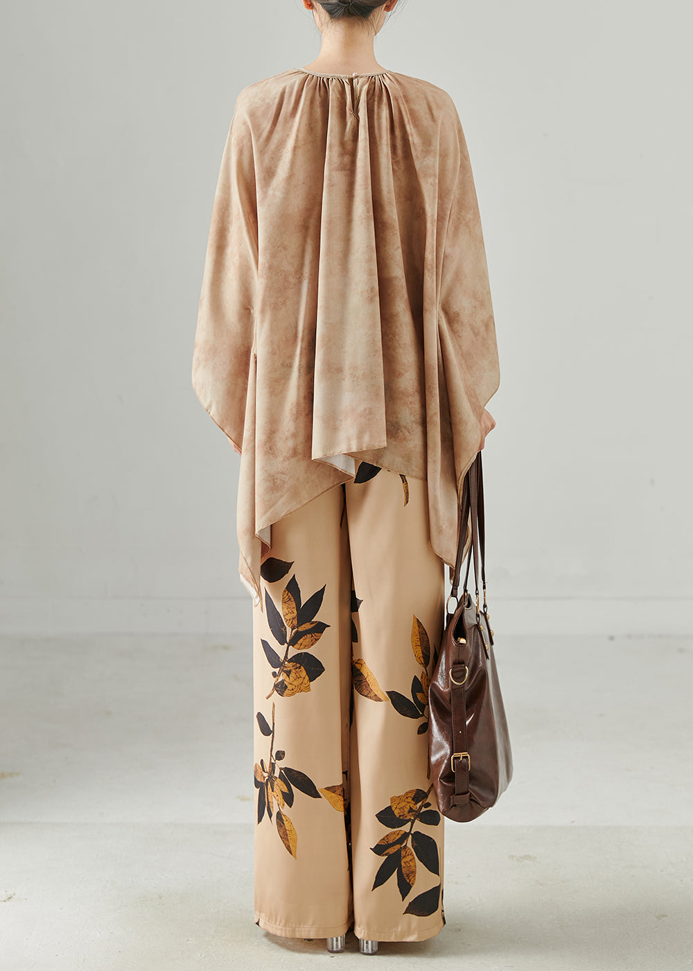 Modern Khaki Oversized Tie Dye Two Piece Set Clothing Batwing Sleeve